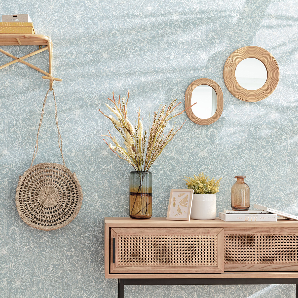 Papier peint Fleurs Tropicales bleu clair - Only Blue de Casélio | Réf. ONB102686000