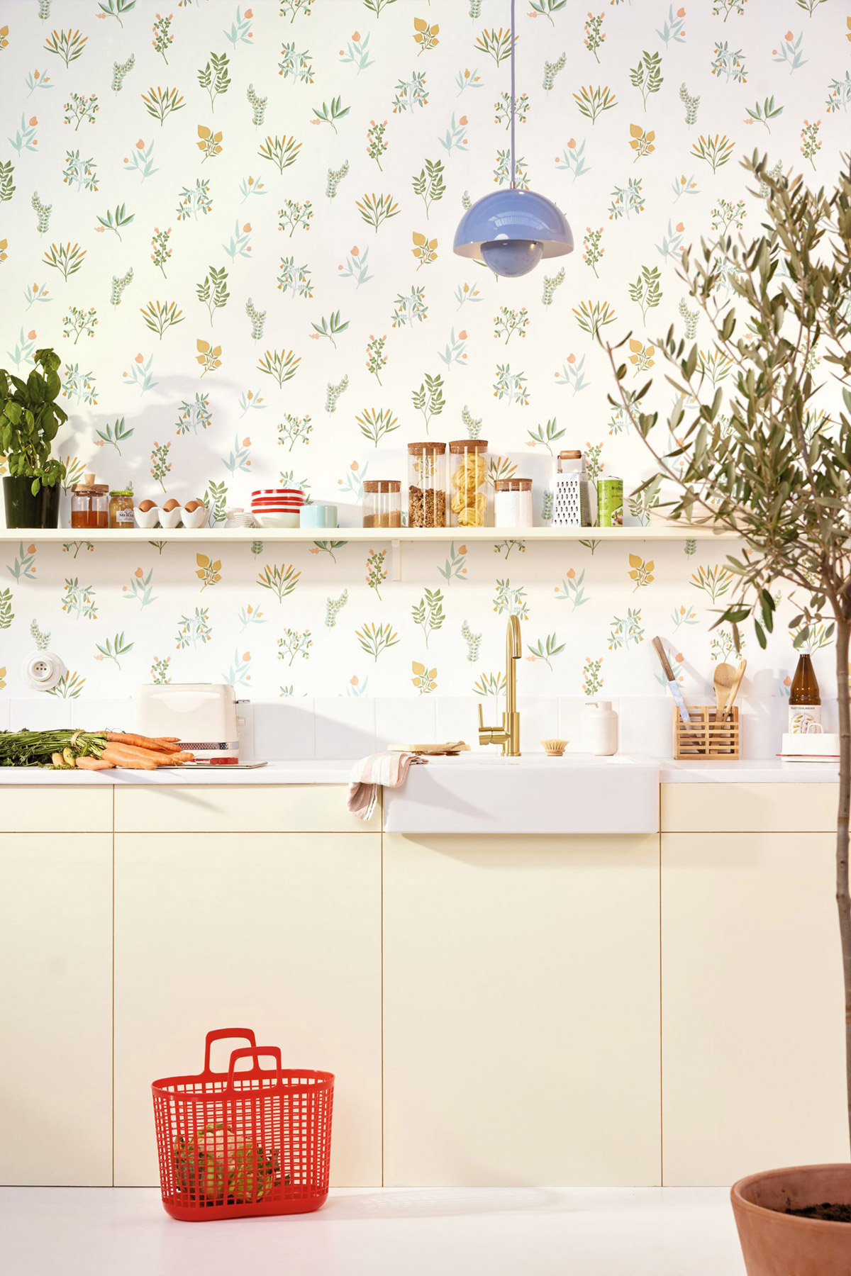 Papier peint Vintage Bouquet Luck curry bleu vert - Green Life 2 de Casélio | Réf. GNL2105370251