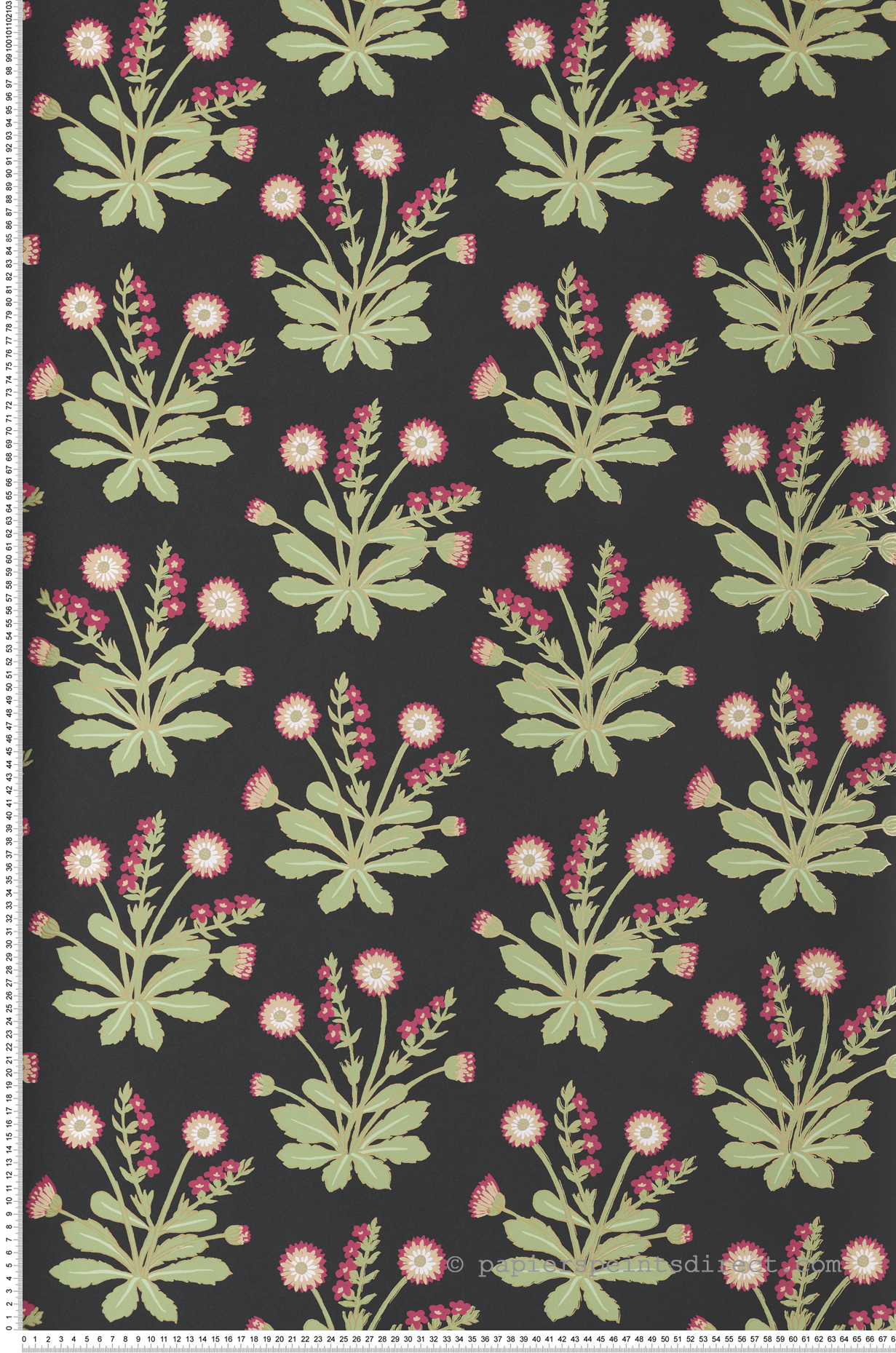 Papier peint Fleurs de Pré framboise noir - Arts & Crafts d'Initiales | Réf. INI-AC9152
