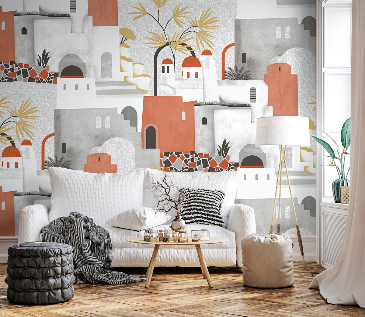 Papier peint panoramique Village Altea terracotta - Panorama 2 de Lutèce | Réf. LTC-PAN1662C