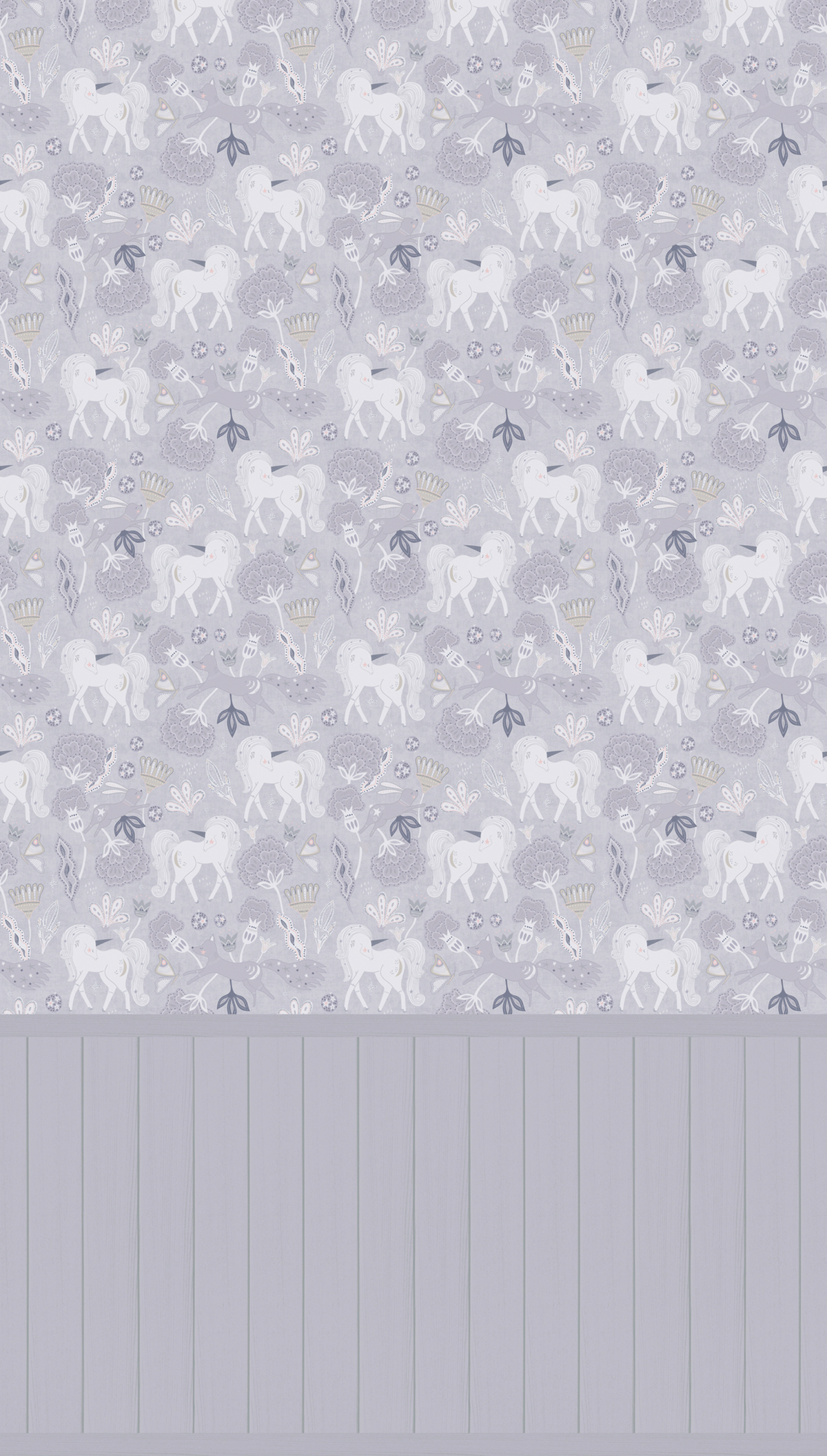 Papier peint panoramique Licorne Soubassement gris - Lilly & Luis d'A.S. Création | Réf. AS-770761