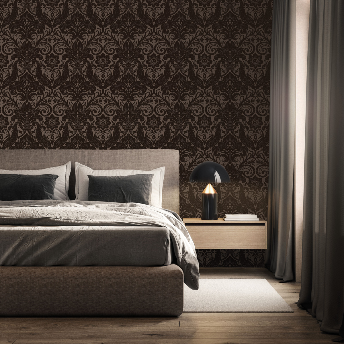 Papier peint Médaillon Floral Velours marron  - The Wall Llewelyn-Bowen de Lutèce | Réf. LTC-LB25168