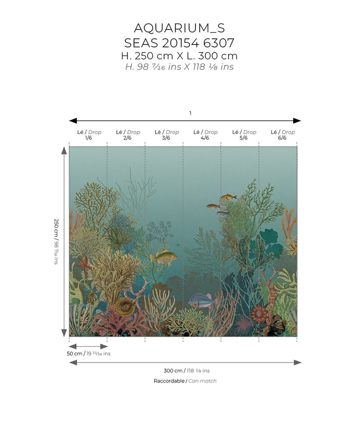 Papier peint panoramique Poisson Marin Aquarium S turquoise 300X250 - Seaside de Casadéco AMB7 | Réf. SEAS201546307