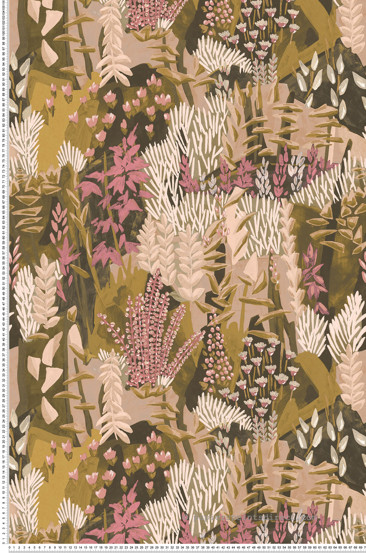 Papier peint Jardin Fleuri Erica vert mousse blush - Jardin Félicia de Casamance | Réf. CAS-76570202