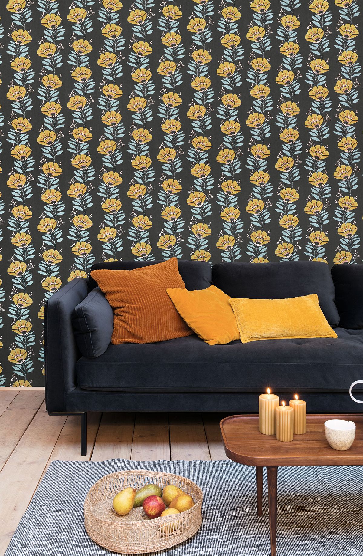 Papier peint Fleur Vagabonde noir - Bohème de Casélio | Réf. BOM103219255