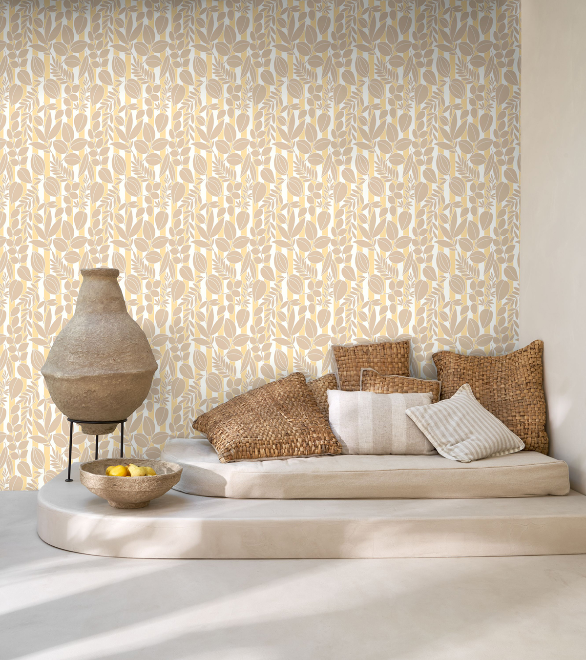 Papier peint Feuillage Rayure Ramatuelle beige jaune - Echappée Belle de Casadéco | Réf. ECHA89821212