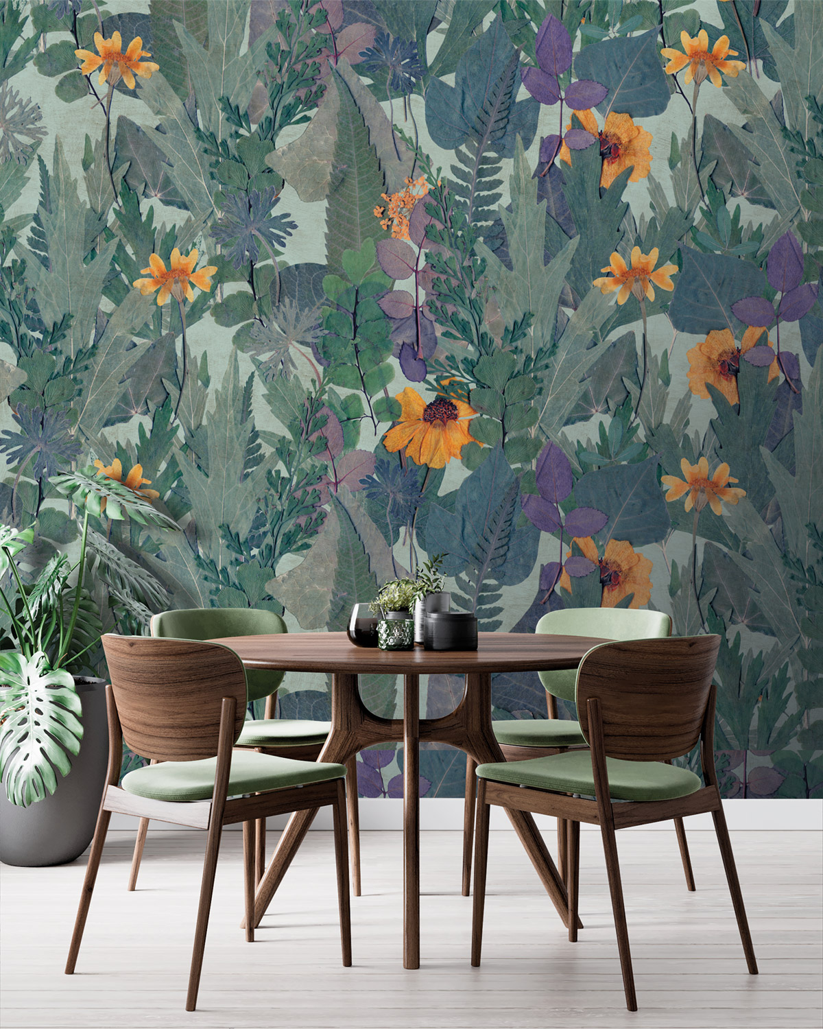 Papier peint panoramique Végétaux Herbier bleu violet - Herbier de Montecolino | Réf. MC-HED27291