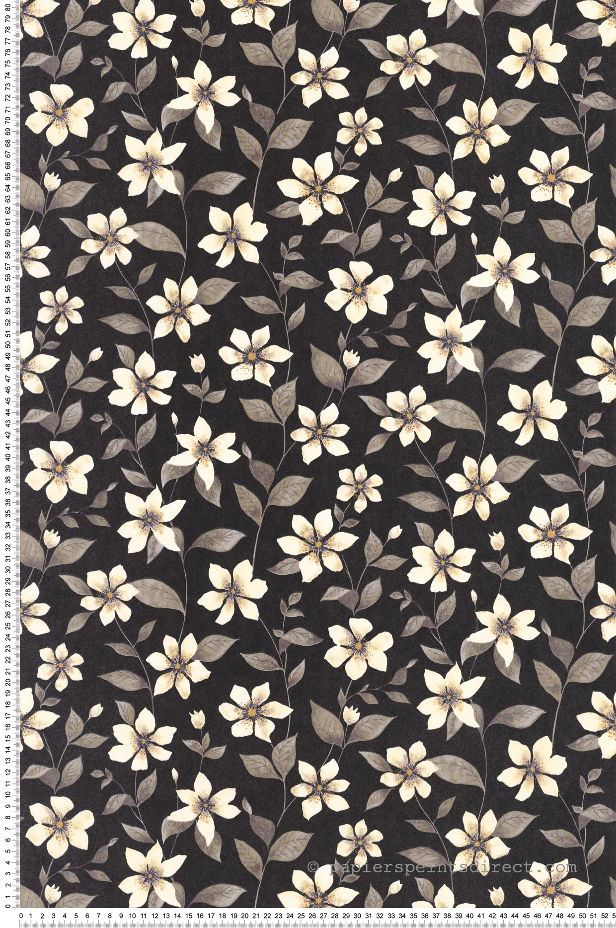 Papier peint Fleurs Clématites beige noir - Gardens de Casadéco | Réf. GADN87649897