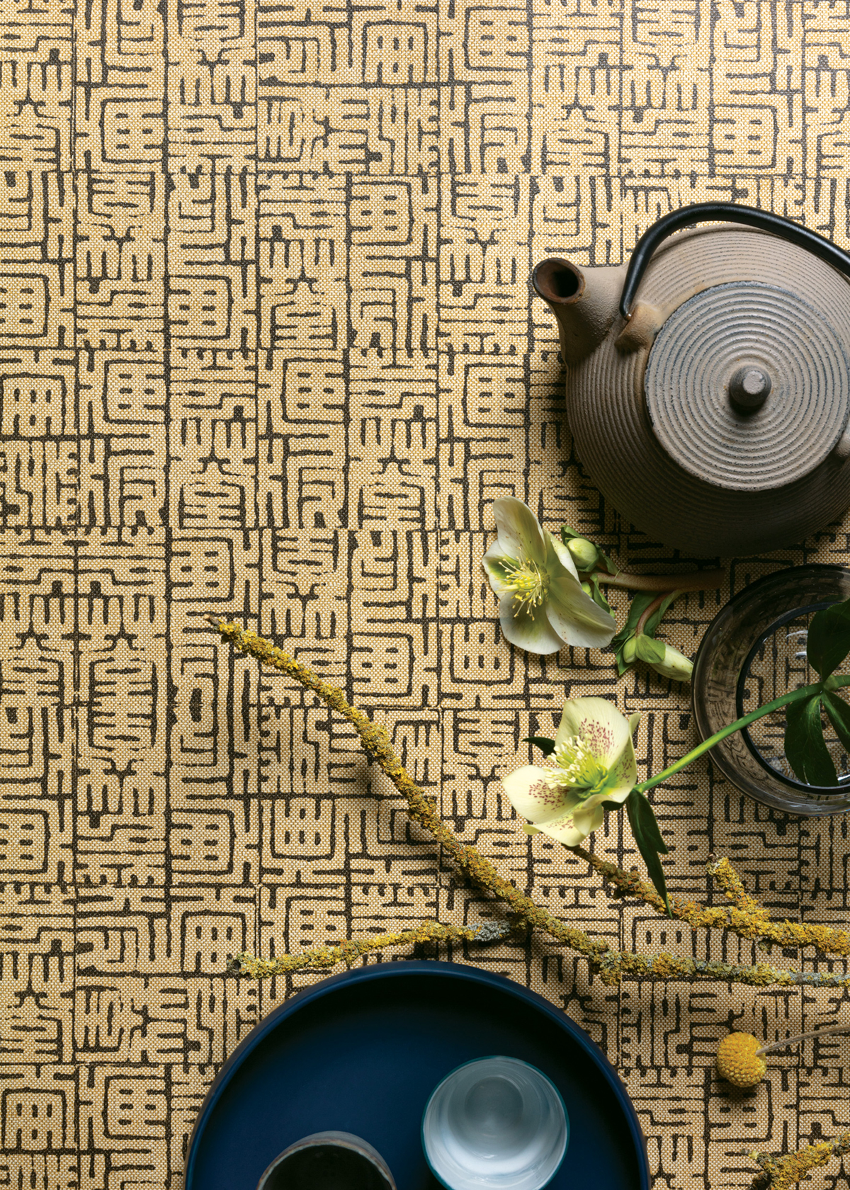 Papier peint Ethnique Graphique Hoshi marron doré - Kimono de Masureel AMB2| Réf. MAS-KIM603