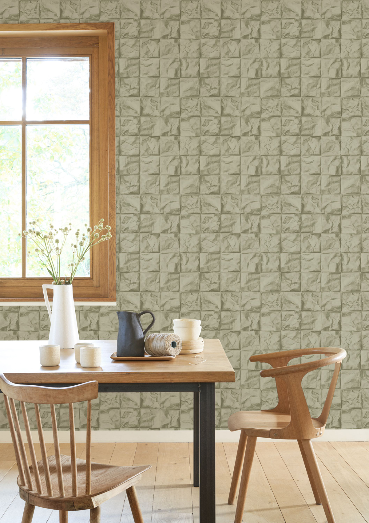 Papier peint Carreaux Papier Froissé vert - Papercraft de Casadéco | Réf. PAPC89647404