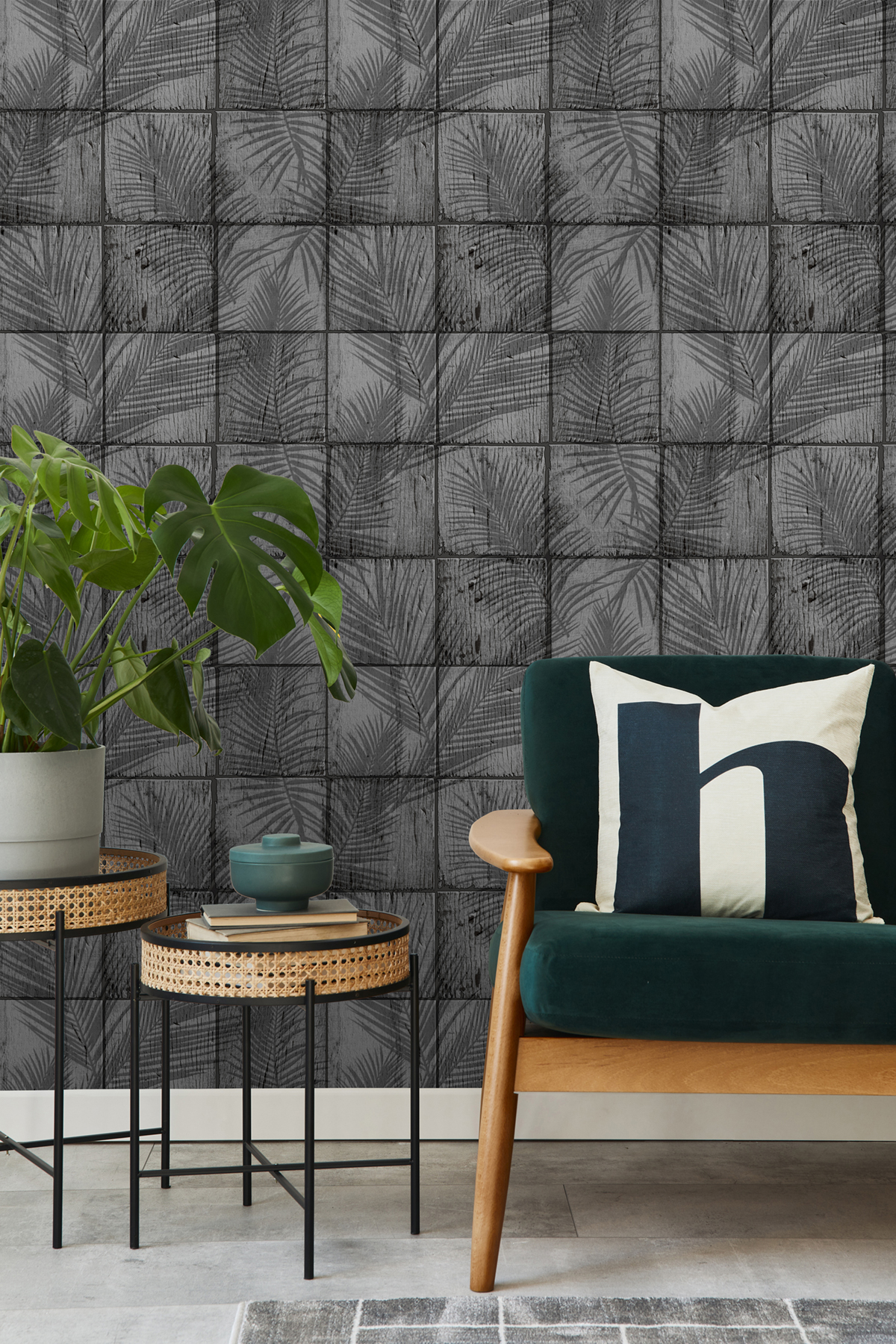 Papier Peint Feuille Tropicale Wood gris - Nomade d'Ugépa | Réf. UGP-M68909