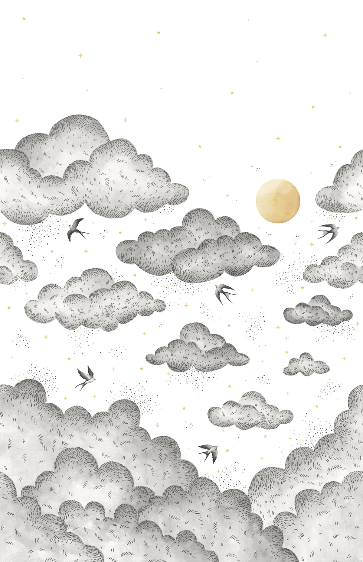 Papier peint panoramique Nuage Hirondelle Celeste noir - Moonlight 2 de Casélio AMB | Réf. MLGT104190989