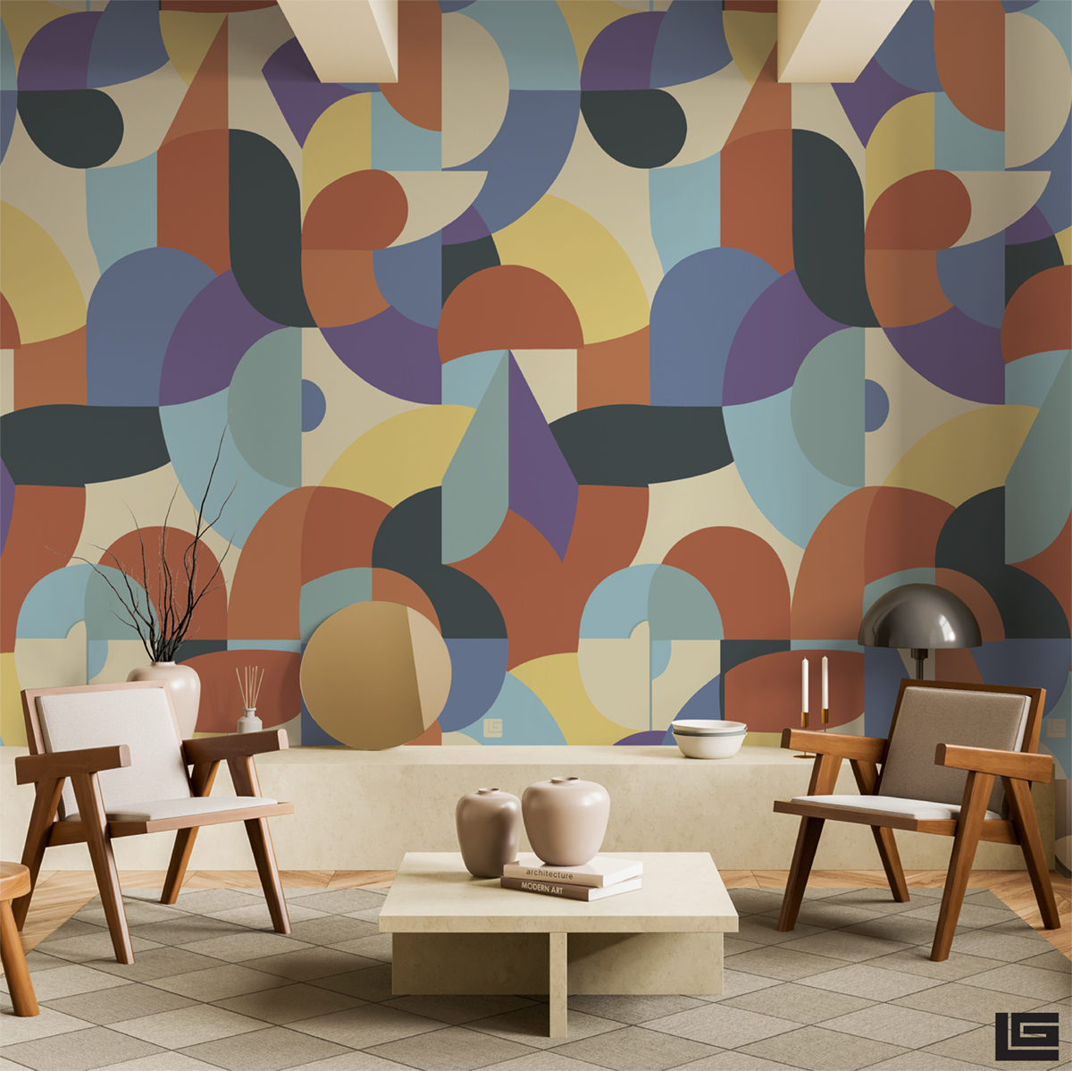 Papier peint panoramique Rétro Arlequin multicolore - Guy Laroche de Lutèce | Réf. LTC-51247301