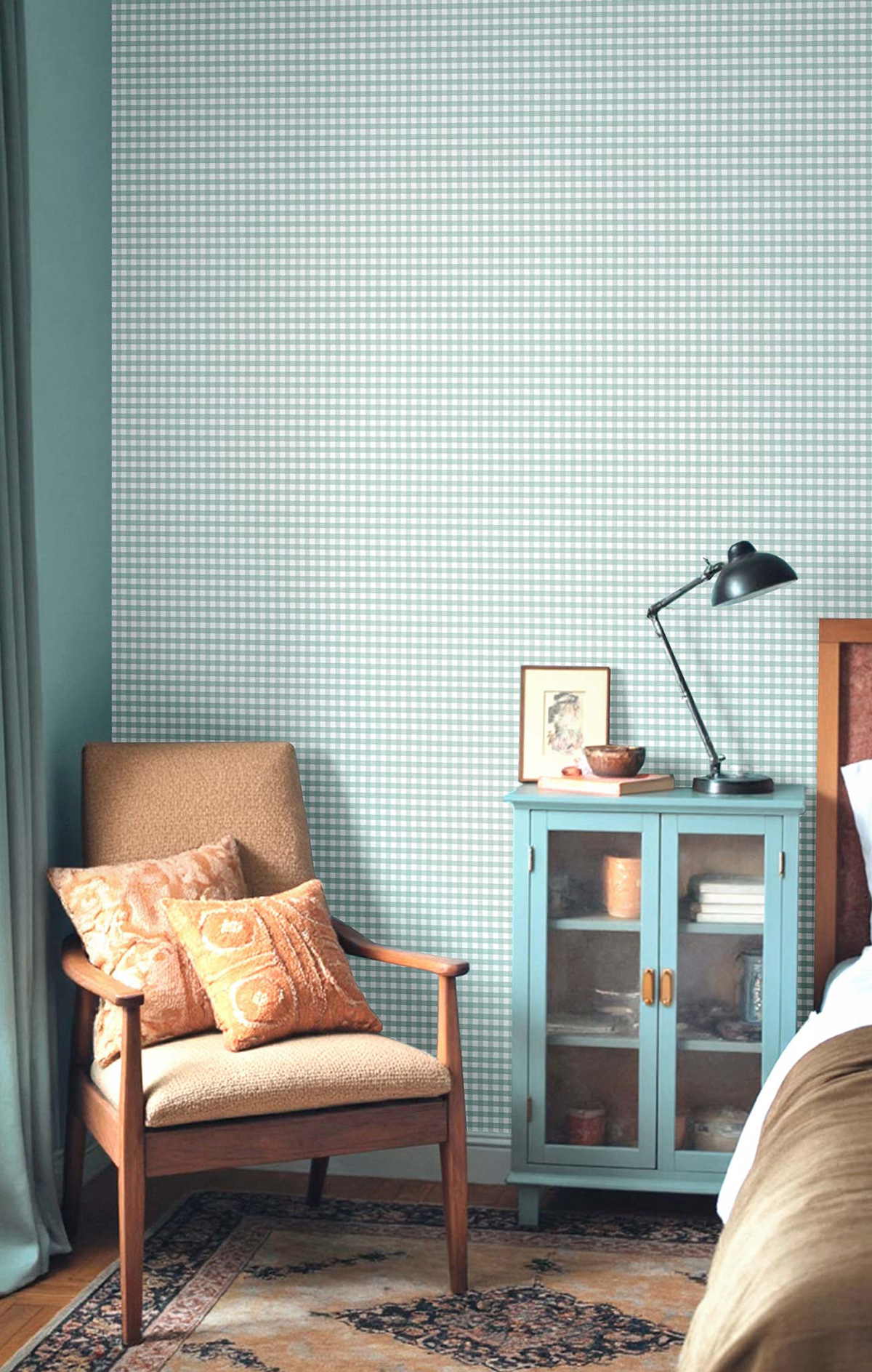 Papier peint Motif Vichy bleu d'eau - Garden Party 2 de Montecolino | Réf. MC-8392