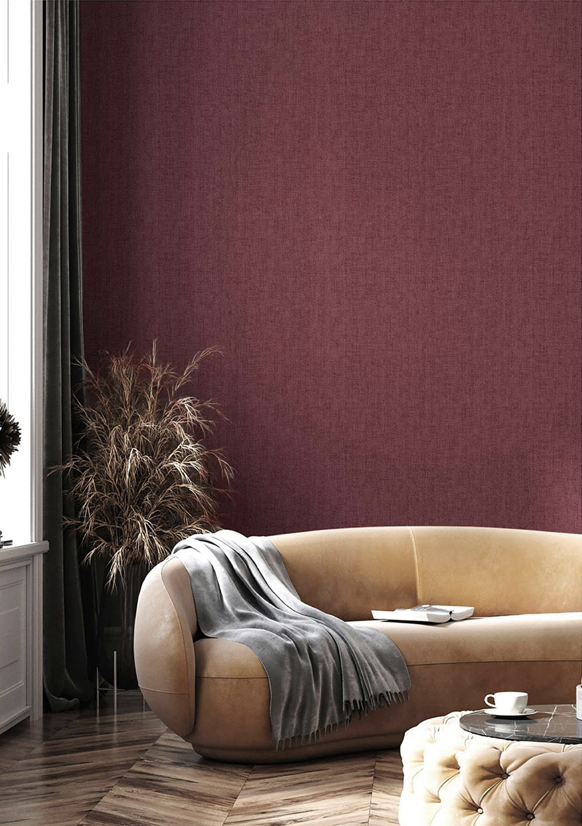 Papier peint Uni Lin bordeaux - Maison Paradis de Lutèce | Réf. LTC-MP15588