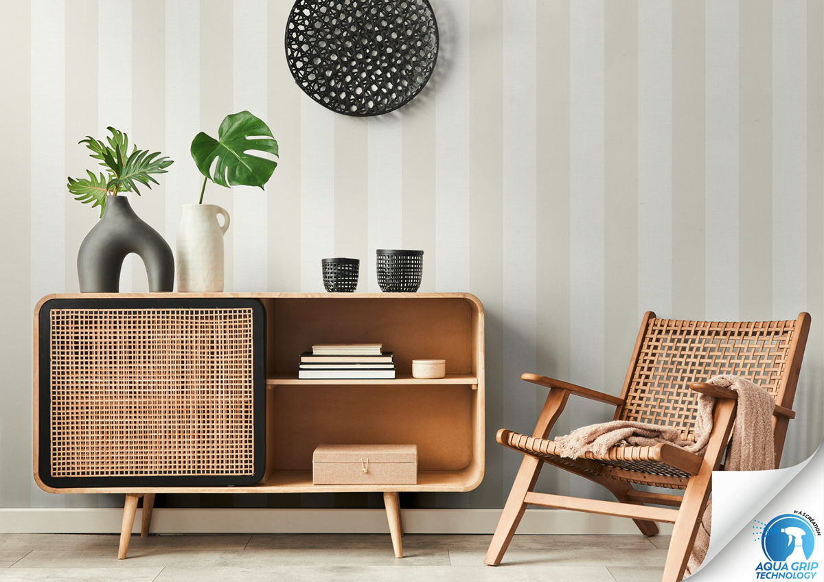 Papier peint préencollé Rayures lin crème - Designdrop d'A.S. Création AMB2 | Réf. AS-787217