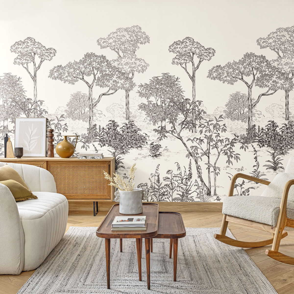 Papier peint panoramique Forêt Gravure Arboretum noir et blanc 200X250 - Art of Botany de Casélio | Réf. AOB106690905