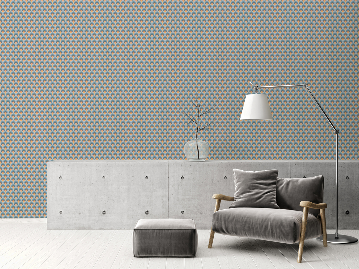 Papier peint Ecailles Vintage bleu jaune - Retro Chic d'A.S. Création AMB3 | Réf. AS-395383
