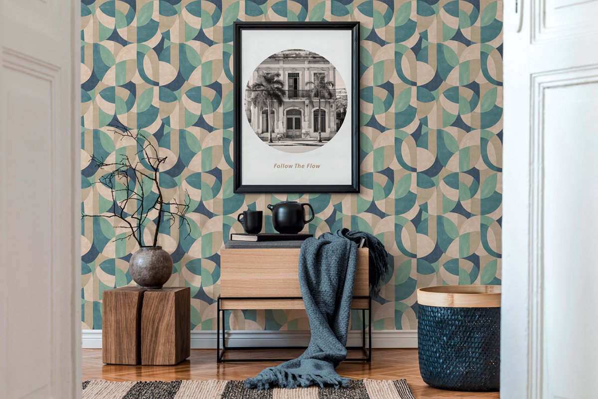 Papier peint Graphique Abstrait bleu vert - French Affair d'A.S. Création AMB3 | Réf. AS-399322