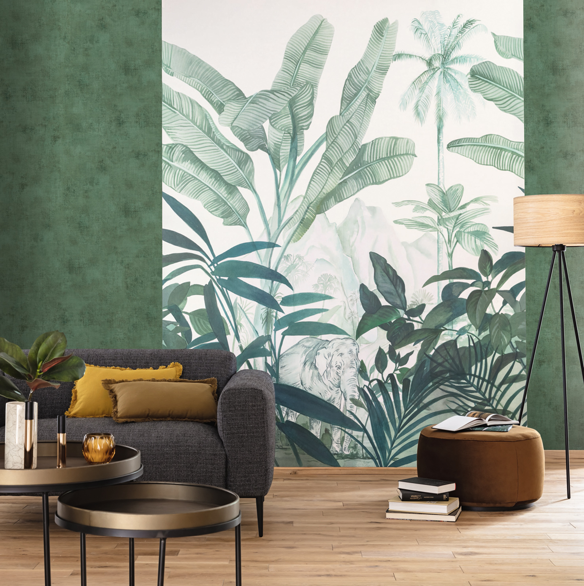 Papier peint Panoramique Jungle Elephant Hathi vert - Beauty Full Image de Casélio | Réf. BFI101287809