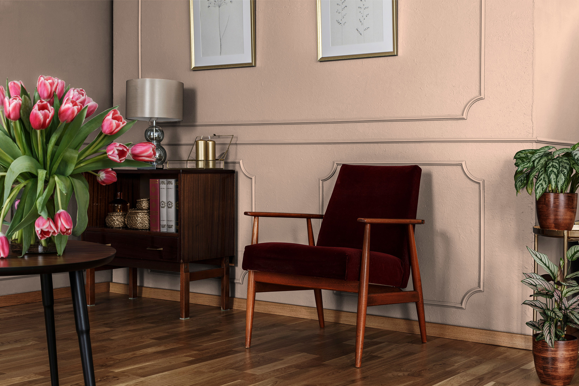 Photo numéro 2 d'une pièce avec un mur peint avec la peinture  Puro rose diverse apricot - c9011