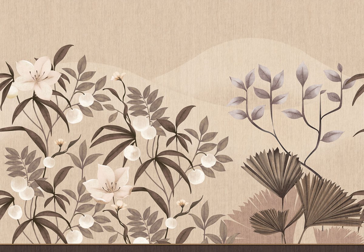 Papier peint panoramique Botanique Hevea M beige ficelle 400X280 - Rio de Casadéco | Réf. RIOC201842111