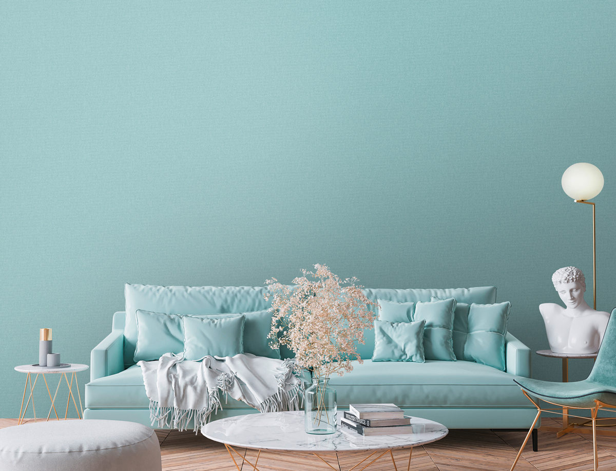 Papier peint Faux Uni Tissu Chiné turquoise - Famous Garden d'A.S. Création AMB2 | Réf. AS-393535