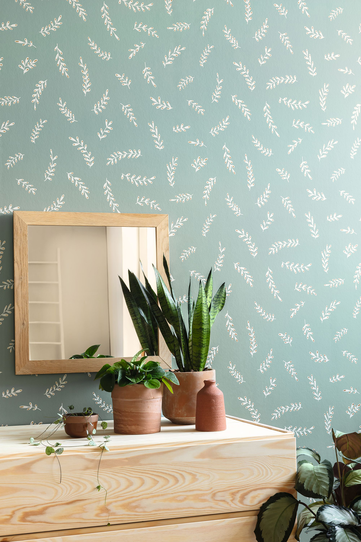 Papier peint Feuille Iris vert de gris doré - Essentiel de Casélio | Réf. ETL103097070