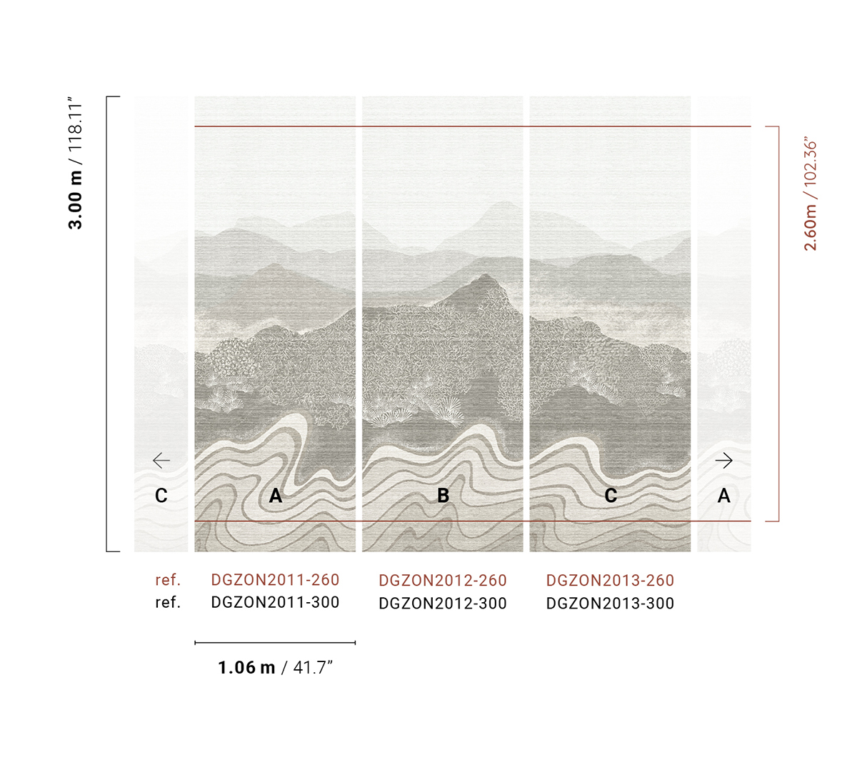 Papier peint panoramique Montagne Nebula gris - A, B et C H260 - Amazone de Masureel | Réf. MAS-DGZON201X-260
