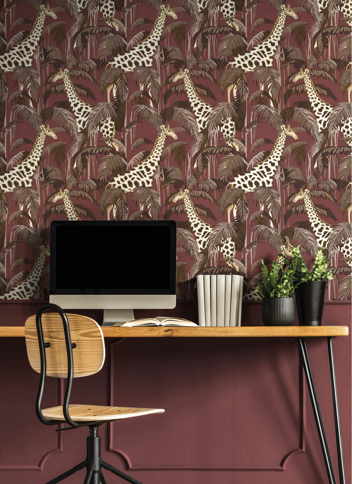 Papier peint Jungle Girafe prune doré - Maison Paradis de Lutèce AMB1| Réf. LTC-MP15528