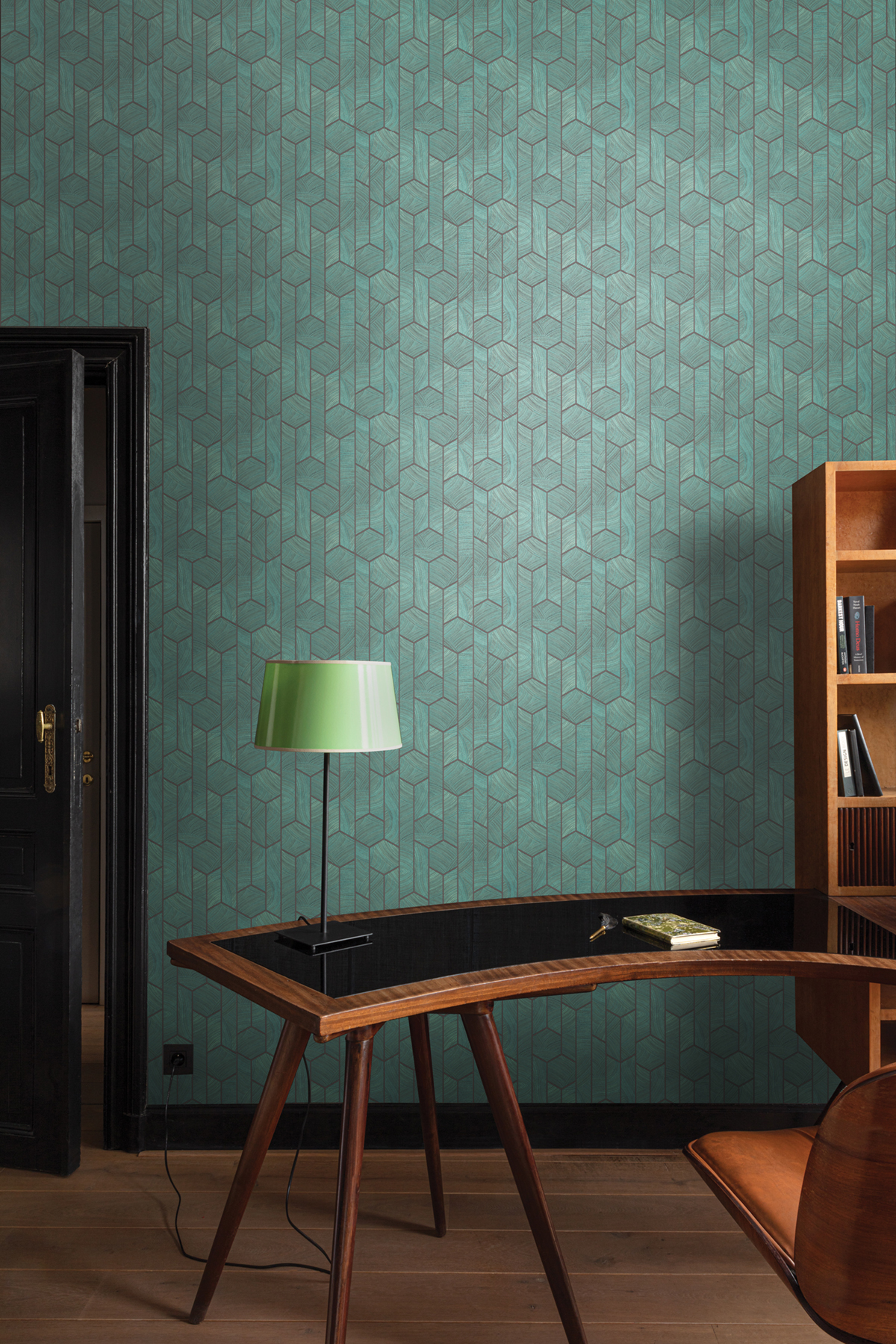 Papier peint Géométrique Kantha bleu paon métallisé - Summer de Masureel | Réf. MAS-SUM104