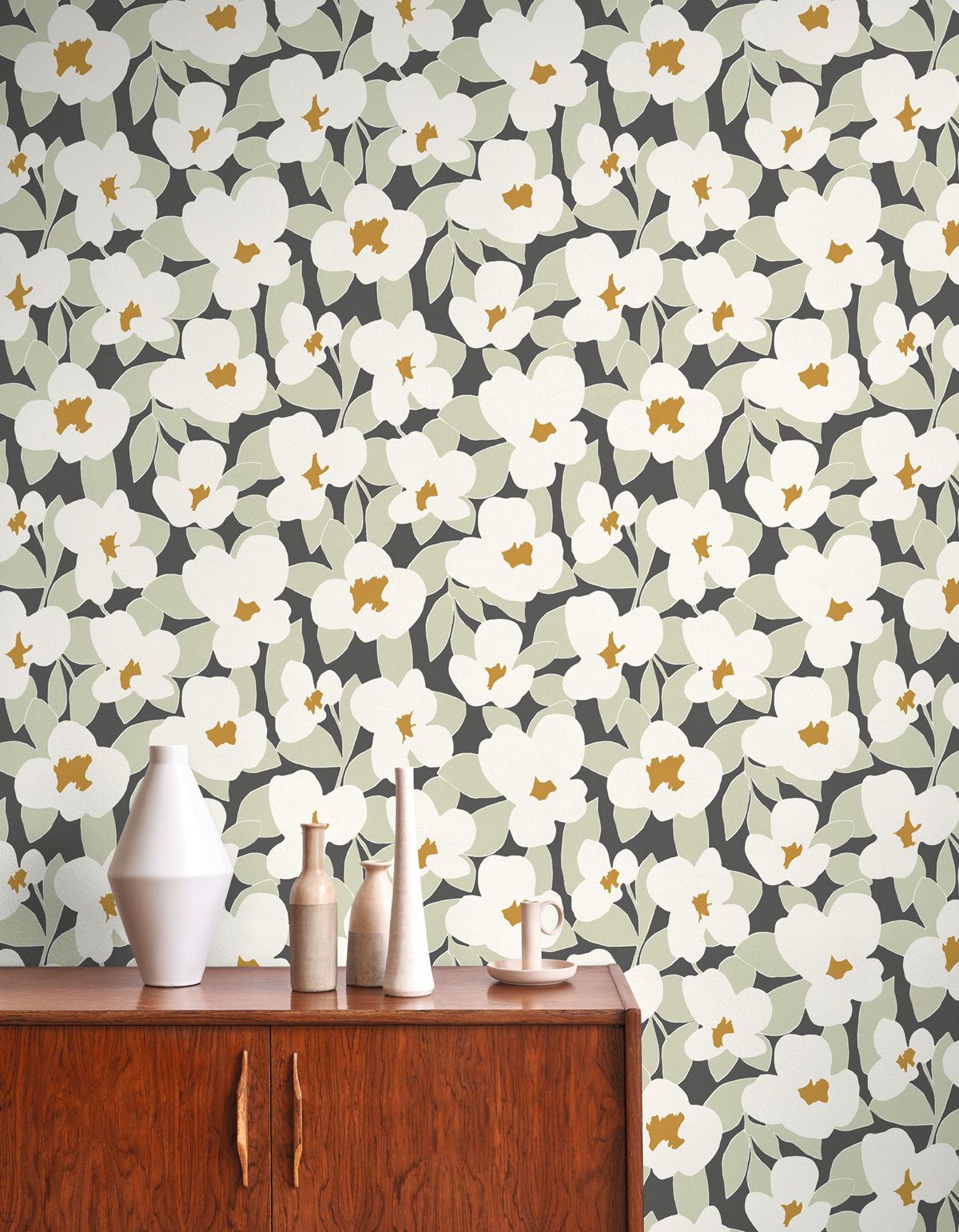 Papier peint 70s Flower Power charbon - Iconic de Casadéco | Réf. CONI88399515