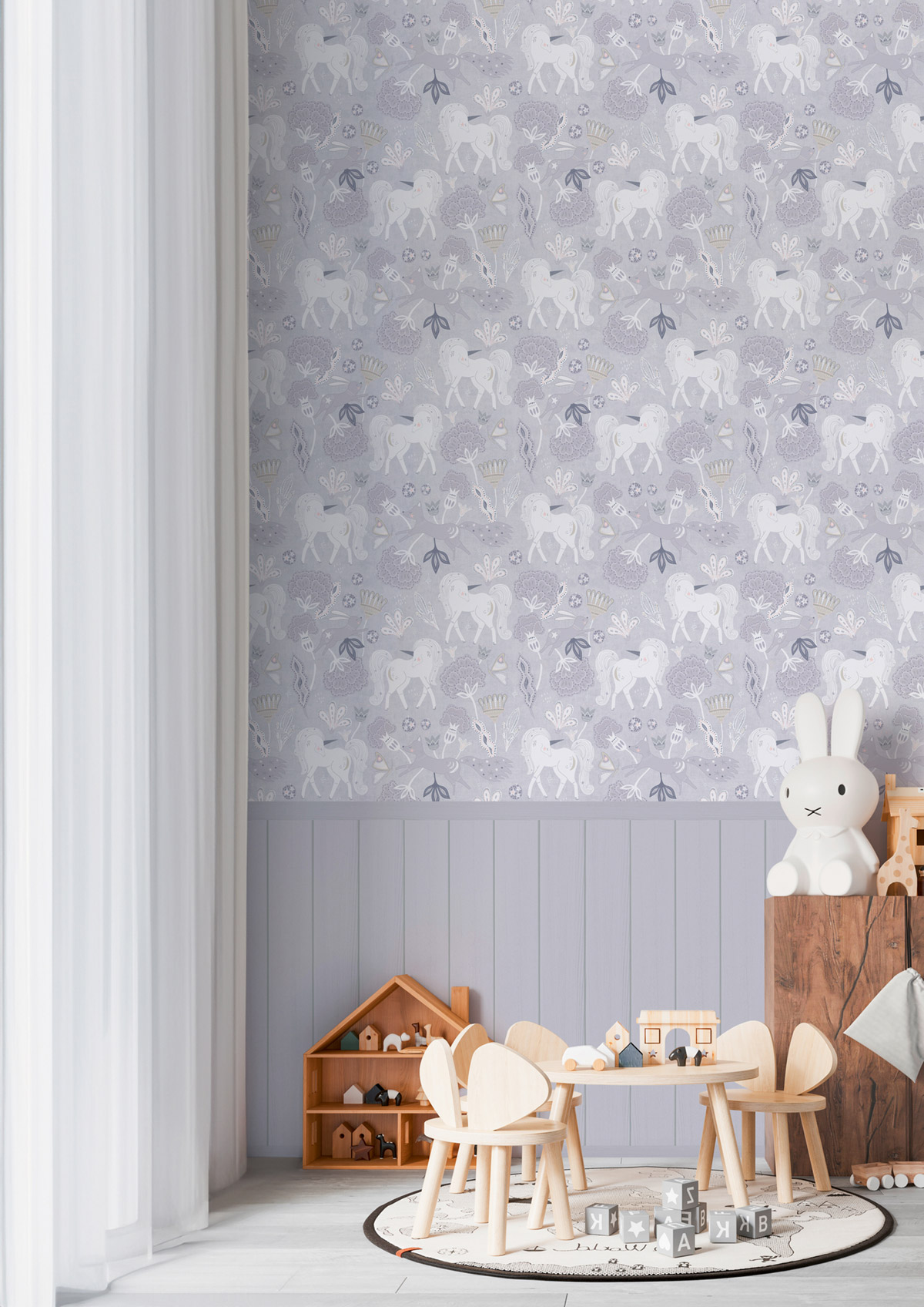Papier peint panoramique Licorne Soubassement gris - Lilly & Luis d'A.S. Création AMB2 | Réf. AS-770761