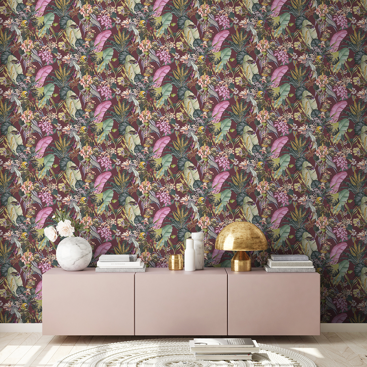 Papier peint Tropical et Animaux aubergine - Dream Flowery de Architects Paper | AMB Réf. 38176-5
