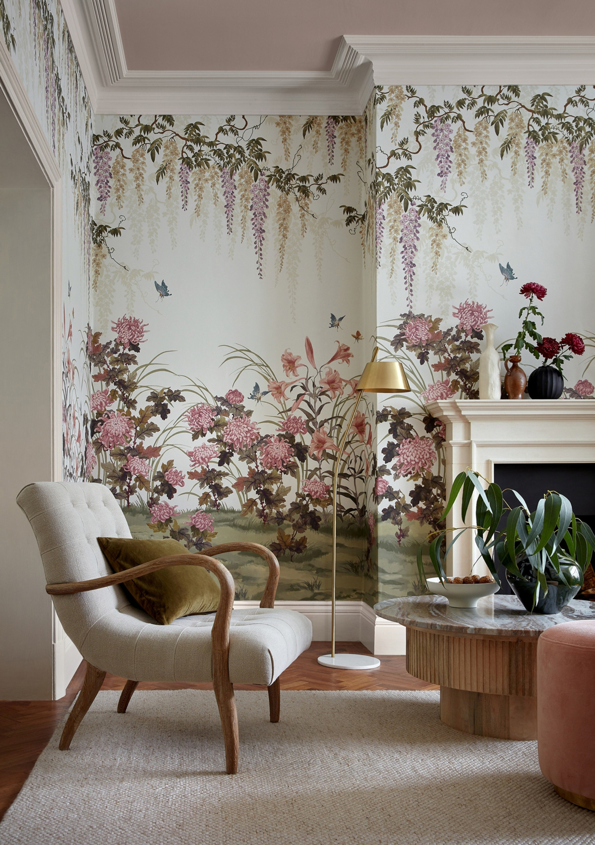 Papier peint panoramique Floral Wisteria Bloom naturel - V&A Decorative Papers III d'Initiales | Réf. INI-2513-191-02