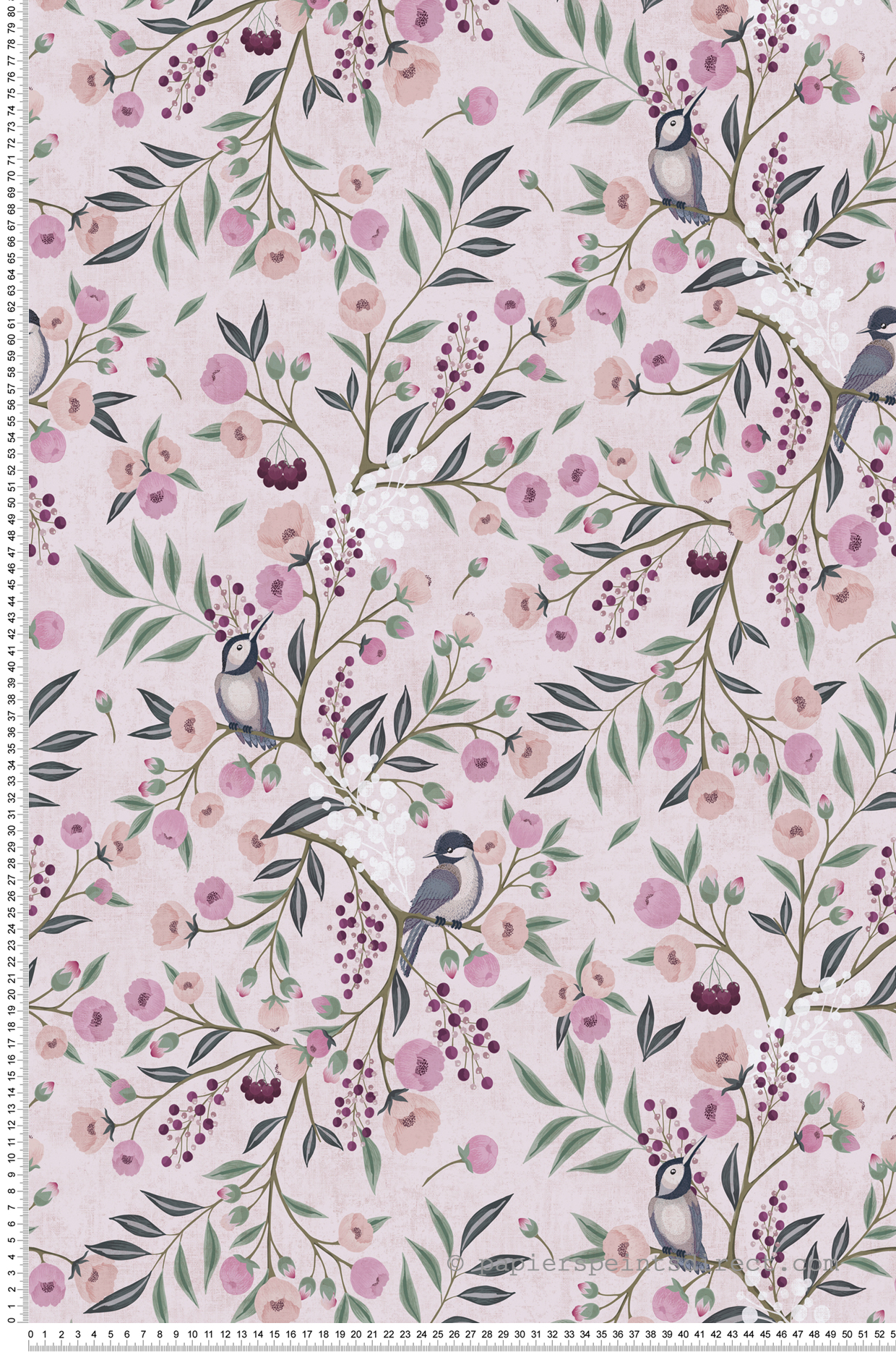 Papier peint Fleur Oiseau violet rose - Lilly & Luis d'A.S. Création | Réf. AS-771361