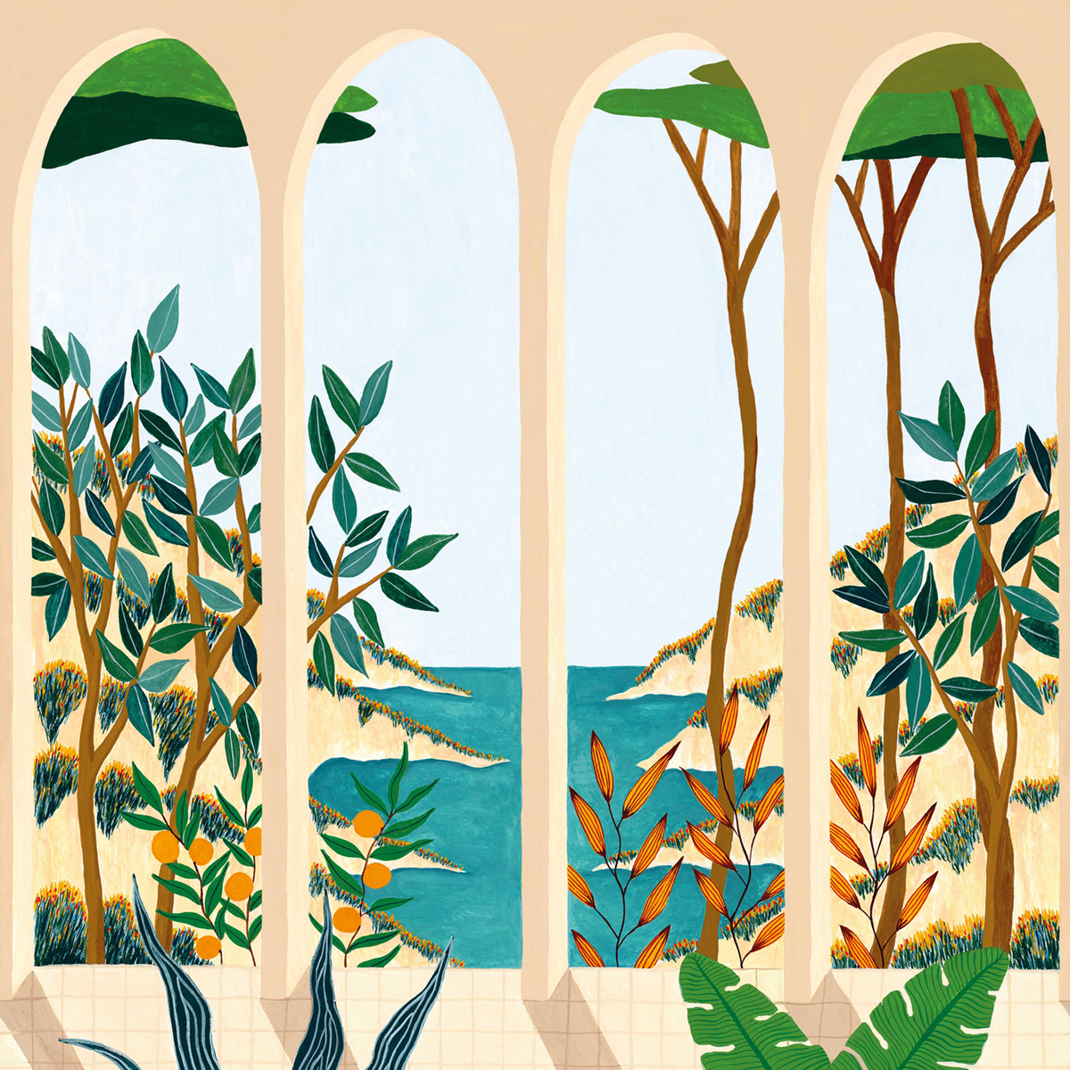 Papier peint panoramique Arcade Calanques multicouleurs S 250X250 - Azur de Casélio | Réf. AZU105483706