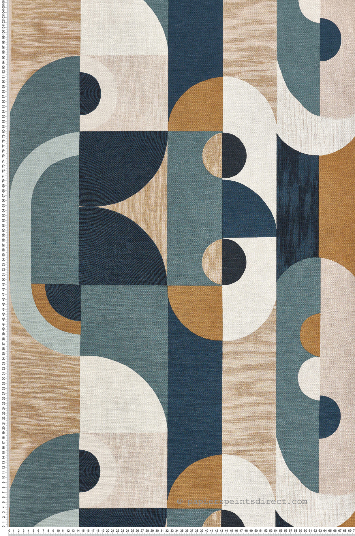 Papier peint Géométrique Cercle Vassily bleu beige - Mouvements de Casamance | Réf. CAS-75990508