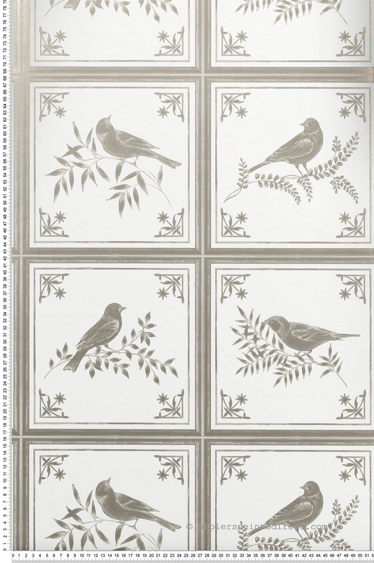 Papier peint Oiseau Fortoiseau argenté - Les Indiennes de Nina Campbell | Réf. OSB-NCW4356-02