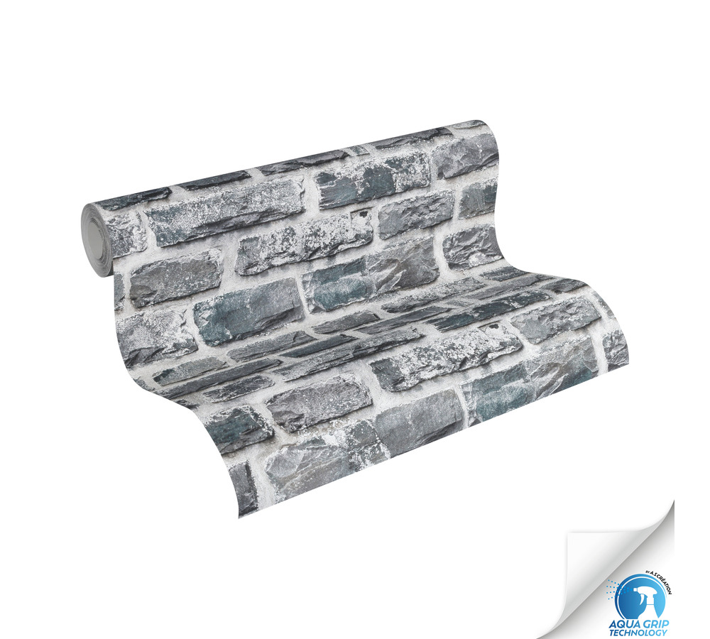 Papier peint préencollé Pierre Briquettes anthracite - Designdrop d'A.S. Création ROLL | Réf. AS-784571