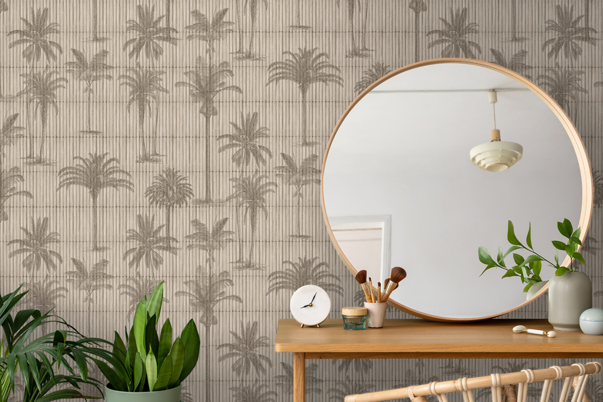 Papier Peint Palmier Natte Bambou beige - Nomade d'Ugépa | Réf. UGP-M68707