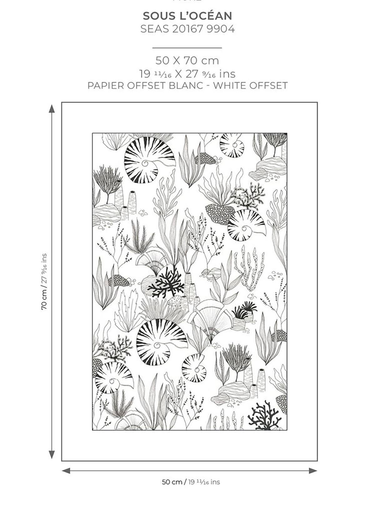 Affiche Coraux Sous l'Océan 50x70 noir et blanc - Seaside de Casadéco AMB7 | Réf. SEAS201679904