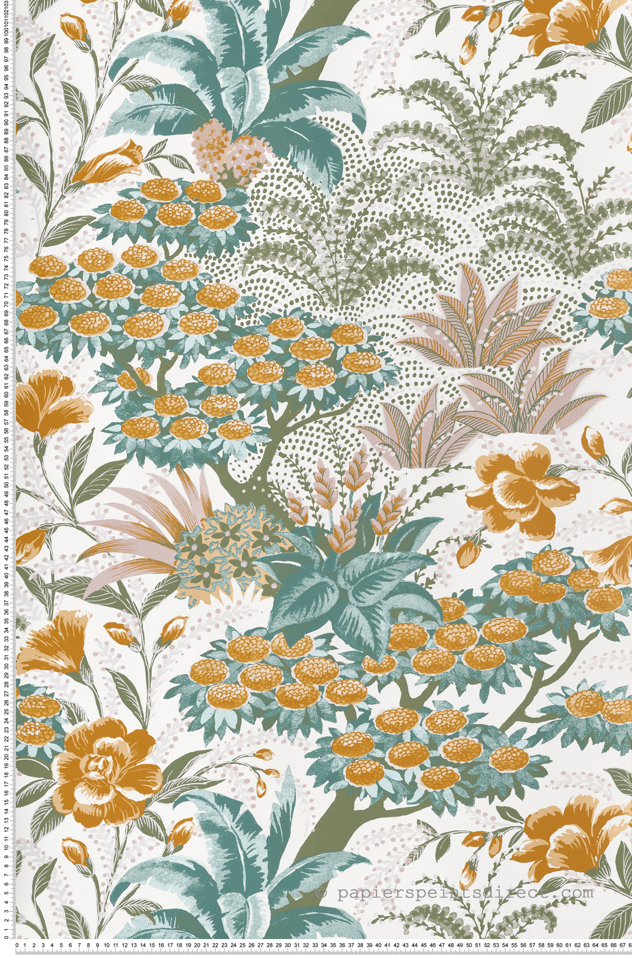 Papier peint Arbre et Feuillage Alba blanc et jaune - Eté Indien de Casamance | Réf. CAS-75080100