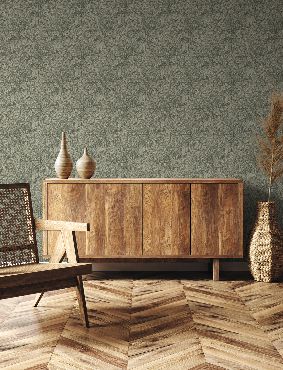 Papier peint Feuillage Luxuriant Fleur vert kaki - The Wall Llewelyn-Bowen de Lutèce | Réf. LTC-LB25136
