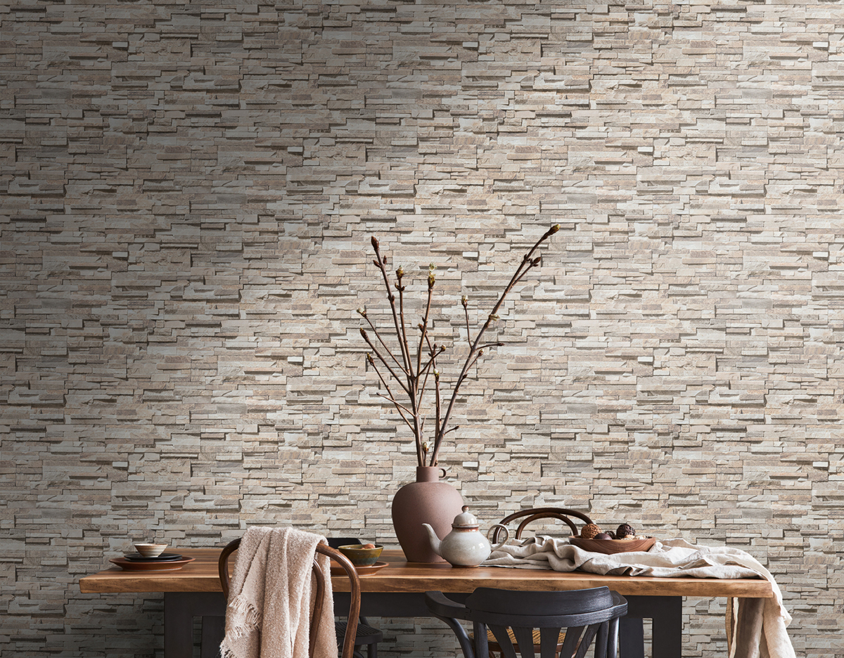 Papier peint Pierre Parement grège cuivré - Metropolitan Stories 3 d'A.S. Création AMB2 |  Réf. AS-388161