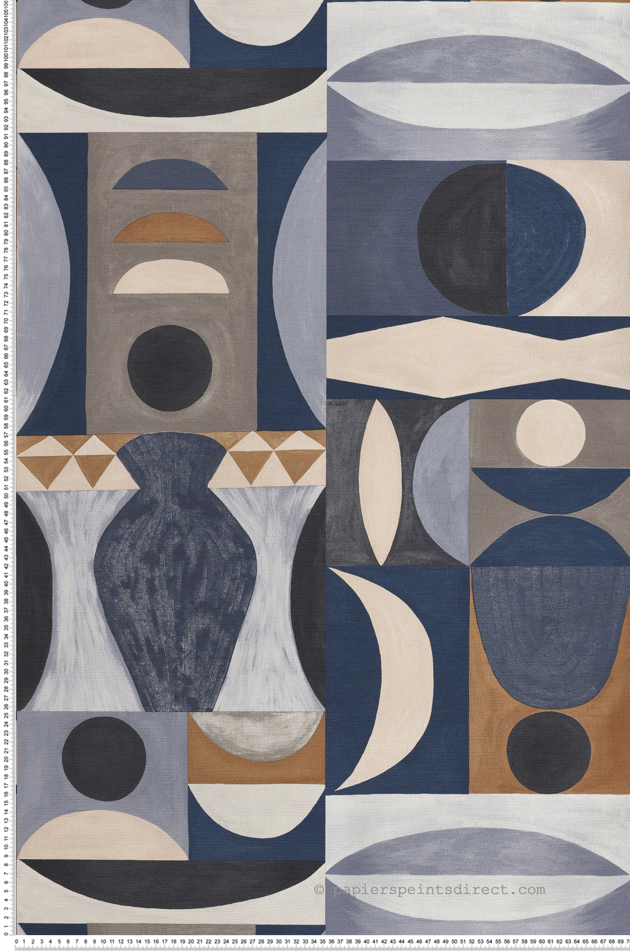 Papier peint Ethnique Graphique Auguste bleu marron - Mouvements de Casamance | Réf. CAS-76032752