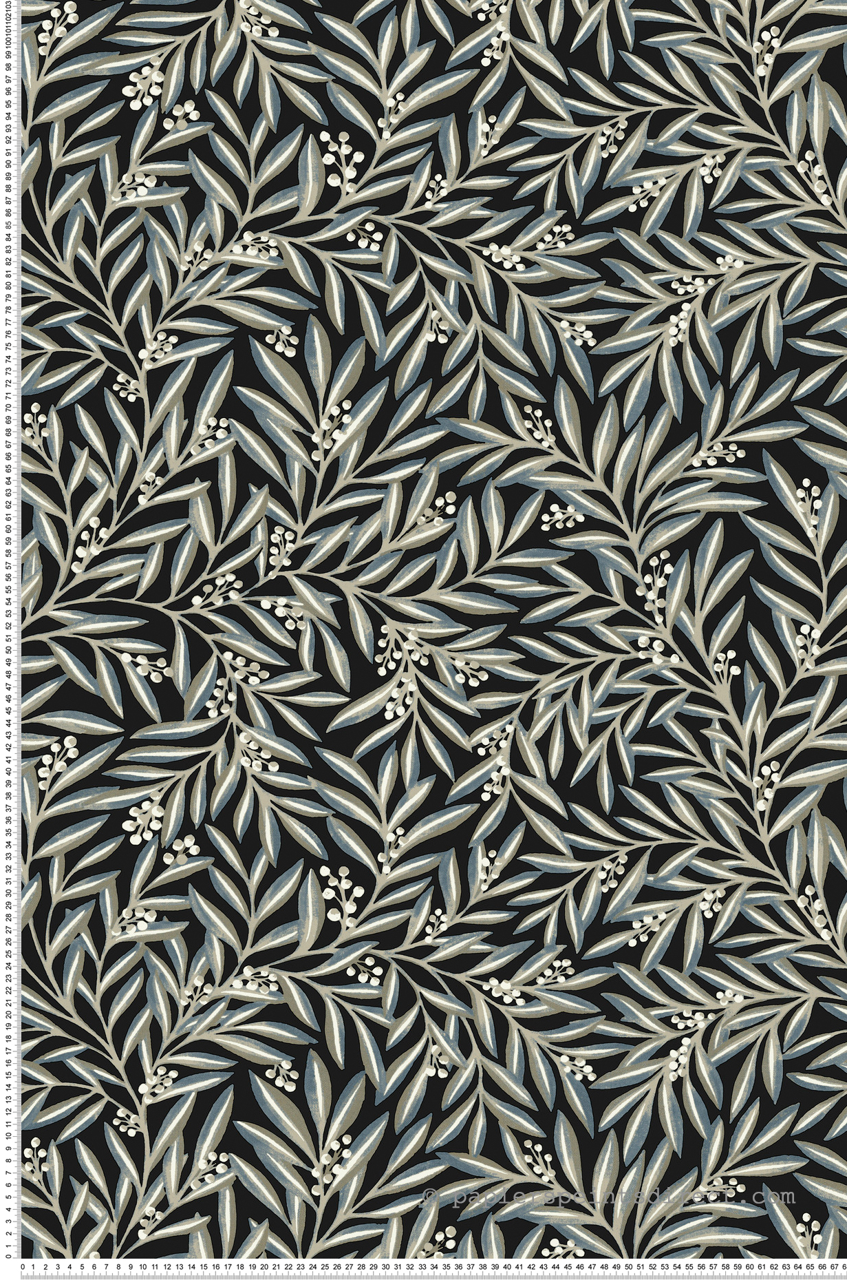 Papier peint Feuillage Sorbier kaki noir - Arts & Crafts d'Initiales | Réf. INI-AC9135