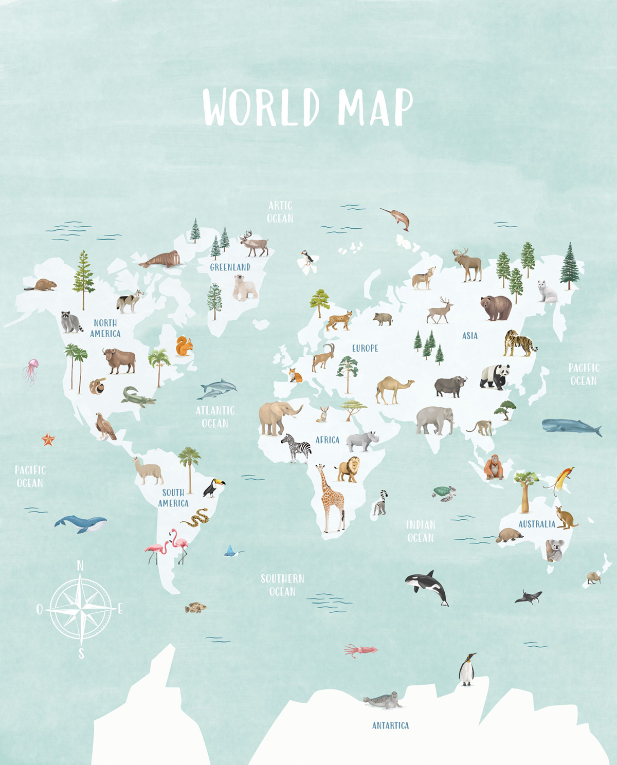 Papier peint panoramique Carte Découvrir le Monde bleu L 250X310 - Les Minis Mondes de Casélio | Réf. MNM105766302