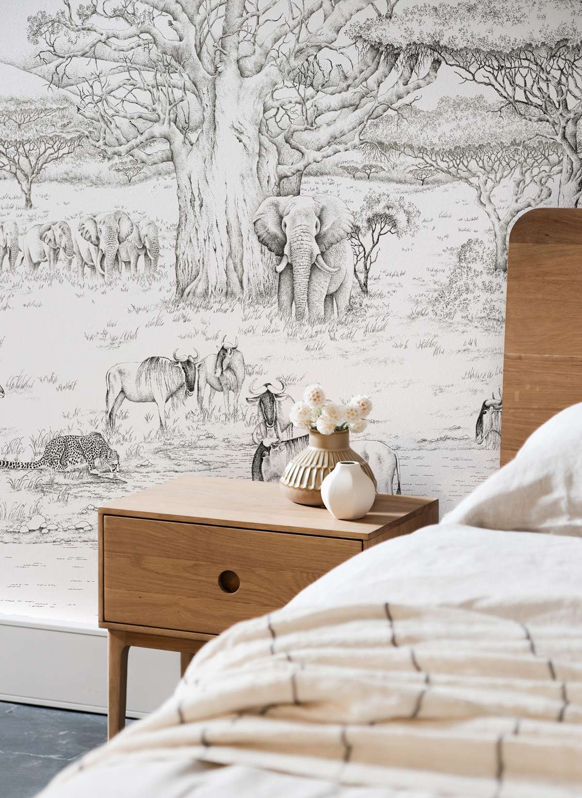 Papier peint panoramique Animaux Vallée du Rift Gris A+B+C - 1/2/3/4/5/6/7/8/9 - Isidore Leroy AMB2