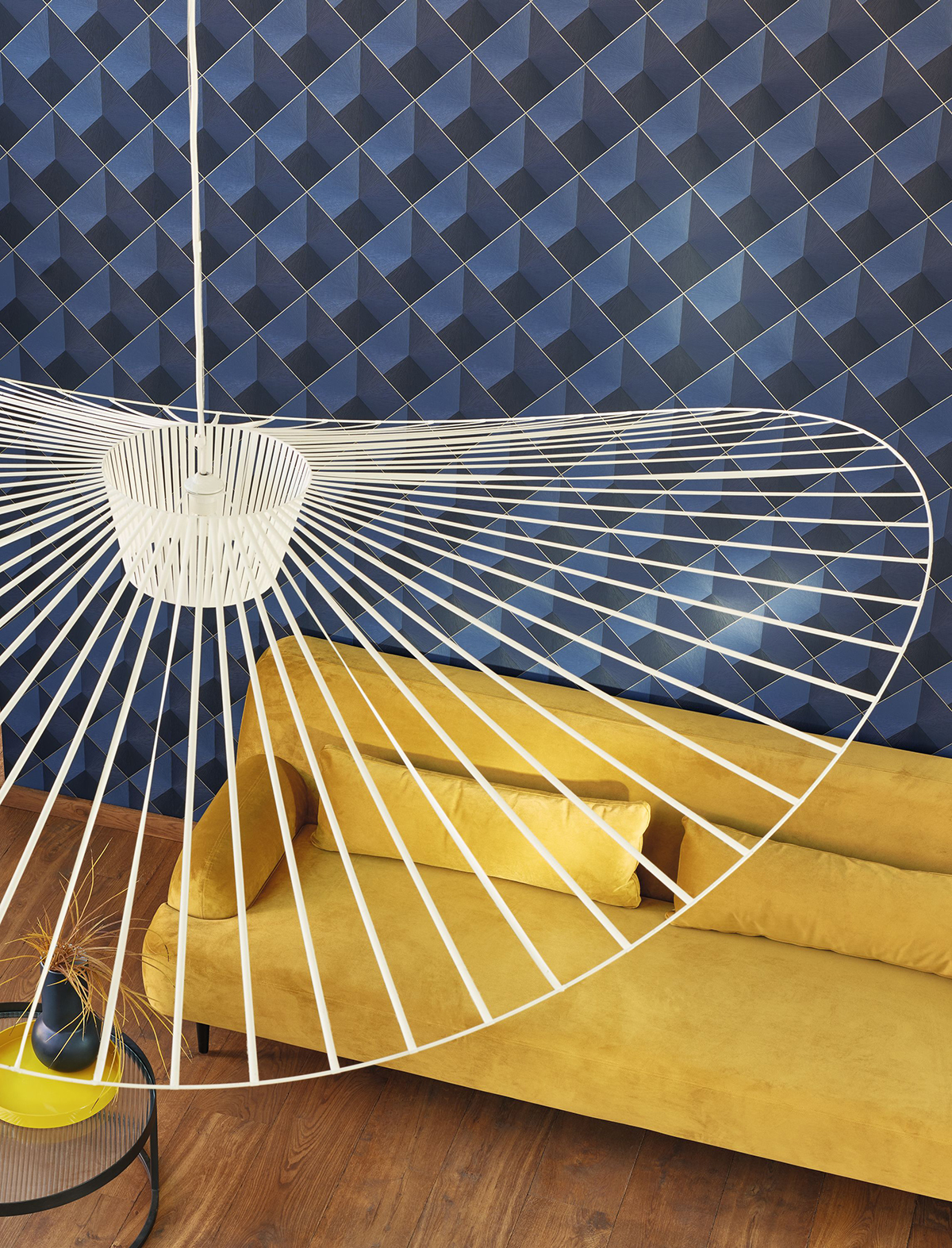 Papier peint Losange Trompe l'Oeil bleu encre et irisé - Perception de Casadéco | AMB Réf. PERP86516529